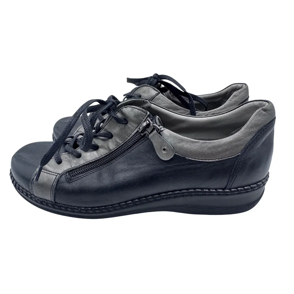 Rieker Antistress Comfort Therapy Sneakers Zip Up‎ Lace Leather Black Women's 38